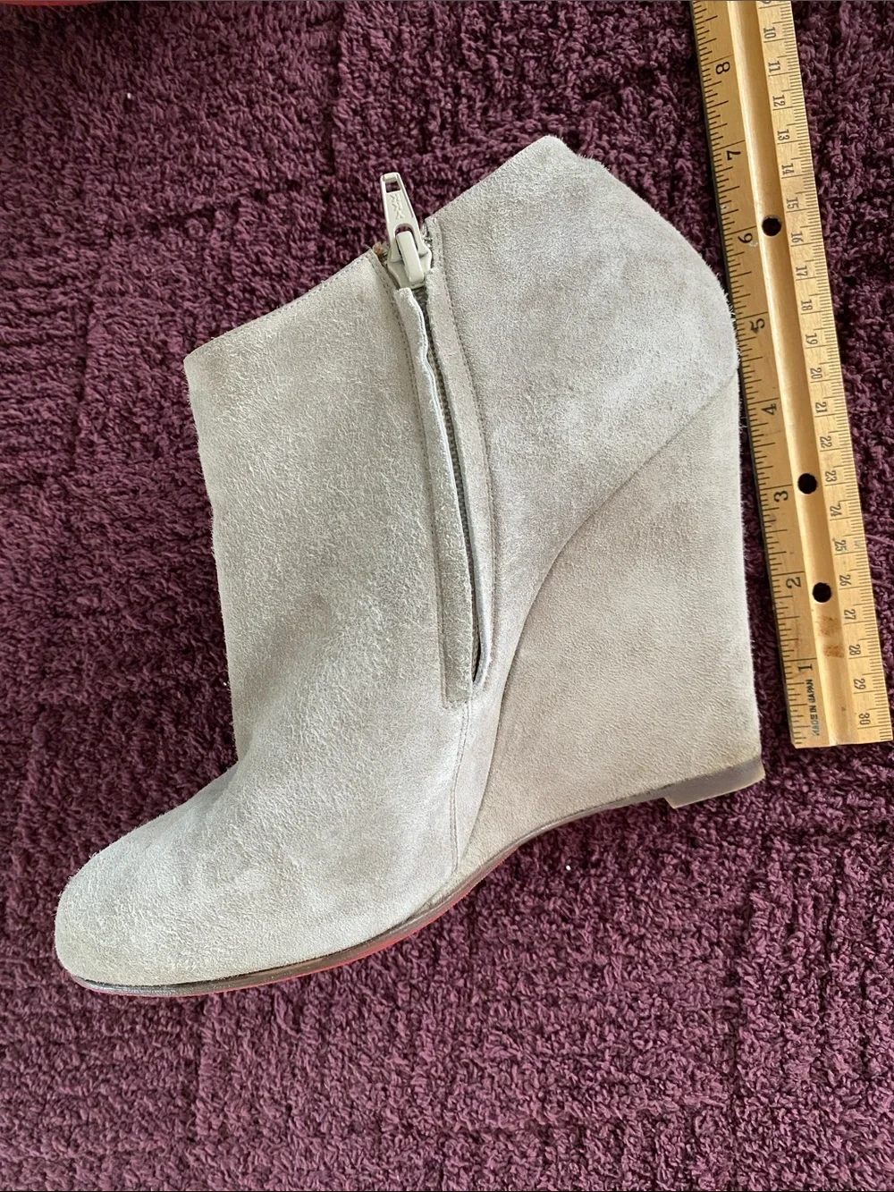 Light Gray Suede Wedge Ankle Boots with Side Zip